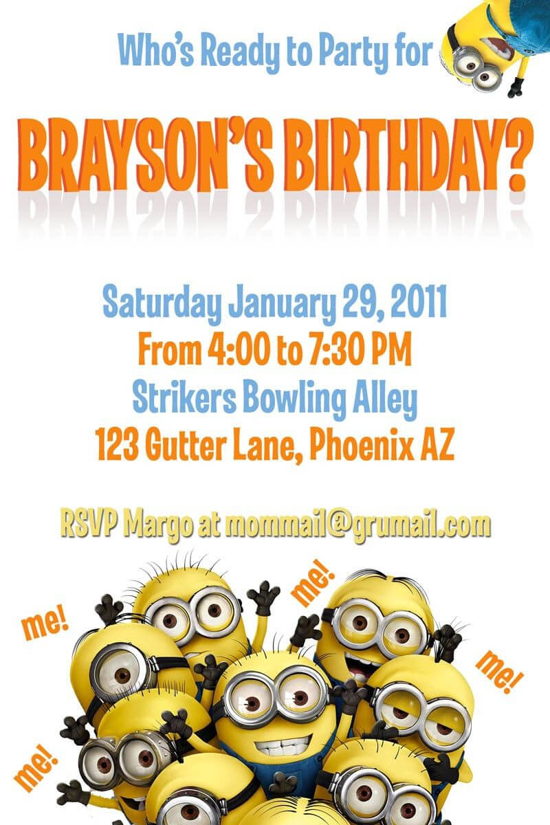 Template For A Dispicable Me Invitation Cards | Despicable Intended For Minion Card Template