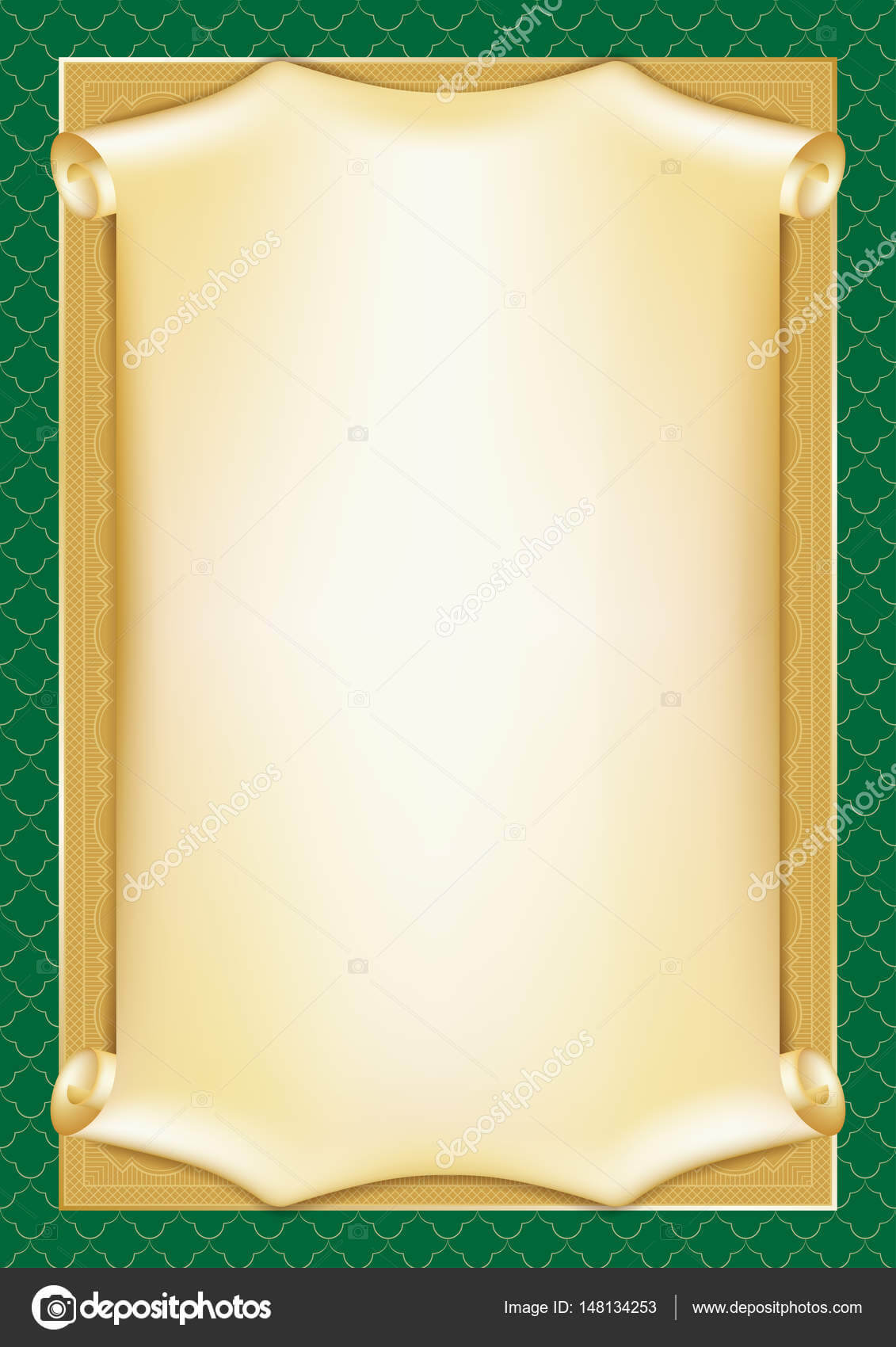 Template For Diploma, Certificate, Card With Scroll And With Certificate Scroll Template