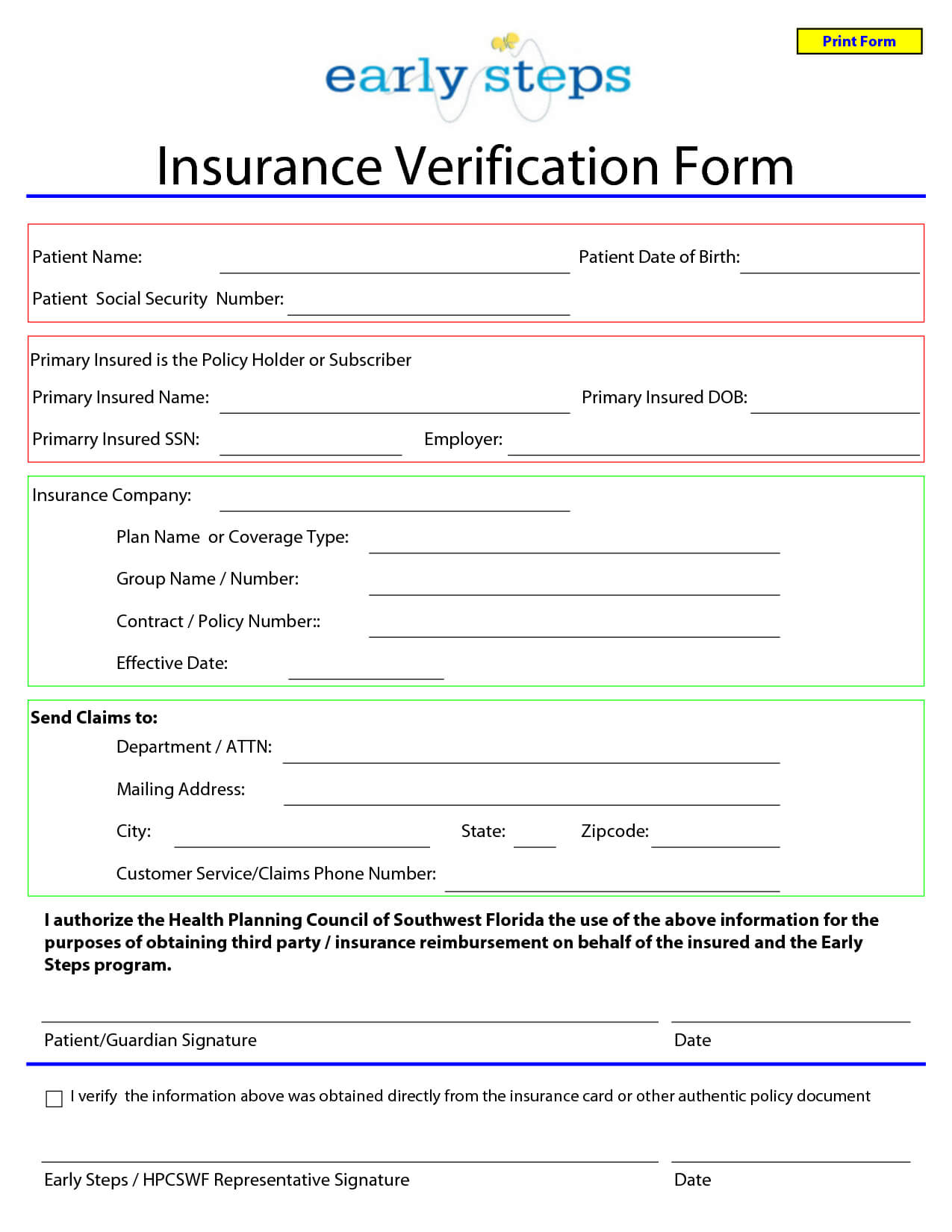 Template For Insurance Information In Planner | Blank Inside Customer Information Card Template