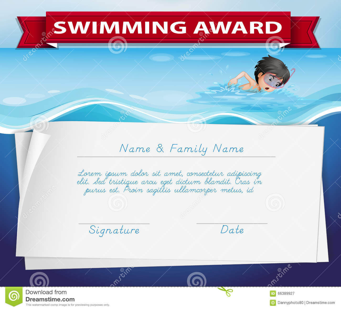 Template Of Certificate For Swimming Award Stock Vector In Swimming Award Certificate Template