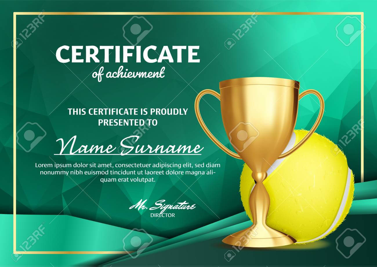 Tennis Certificate Diploma With Golden Cup Vector. Sport Award.. In Tennis Certificate Template Free