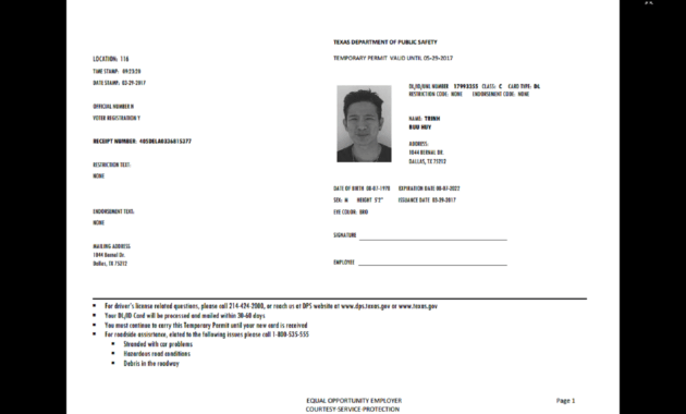 Texas Temp Driver's Permit, Template, Printable, Temporary intended for Texas Id Card Template