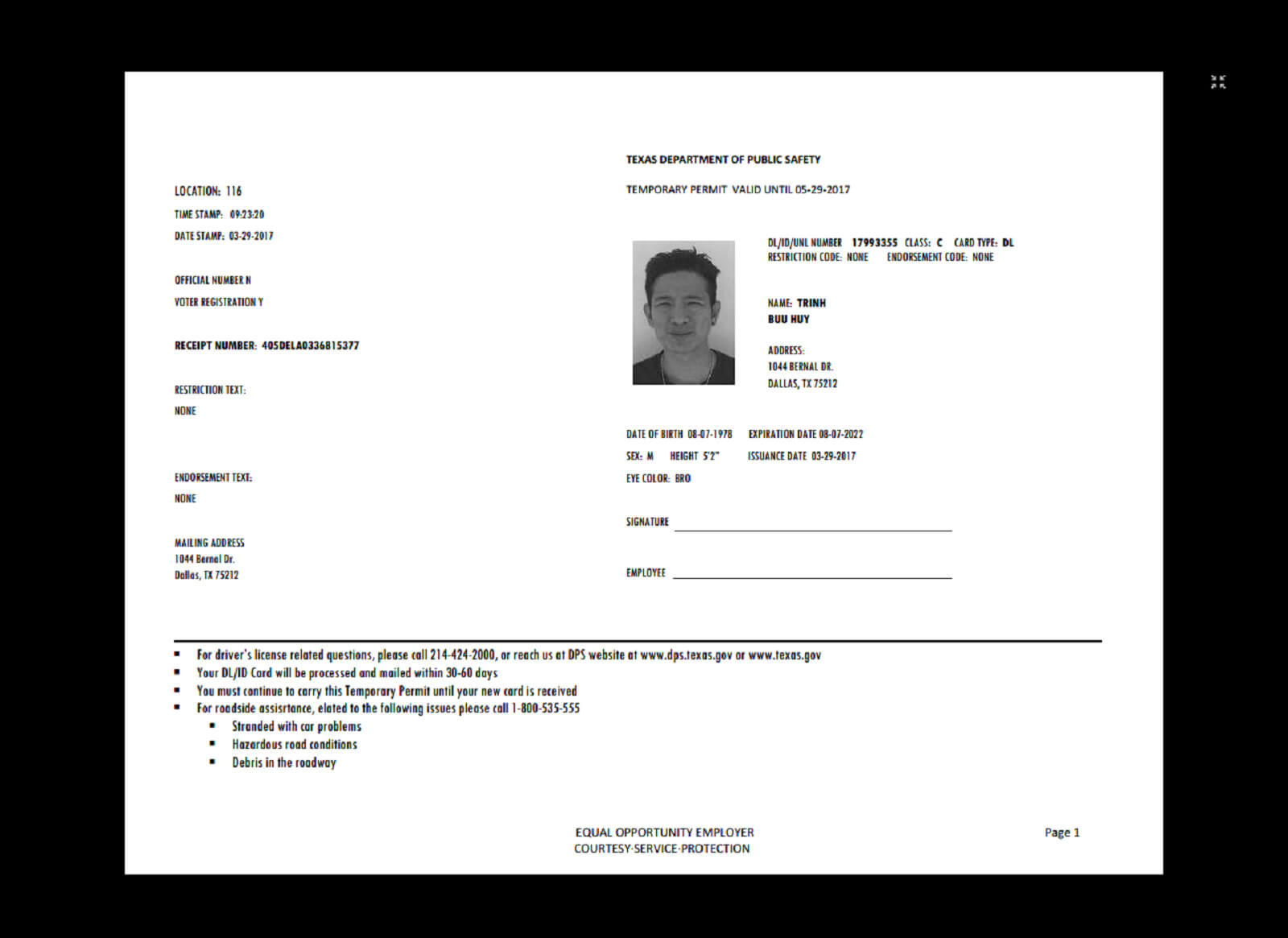 Texas Temp Driver's Permit, Template, Printable, Temporary Intended For Texas Id Card Template