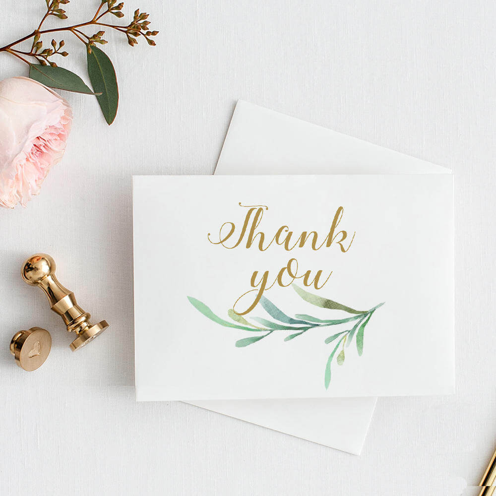 Thank You Card With Greenery. 3.5X5 Folded Size, 4 Bar Size Throughout Thank You Card Template Word