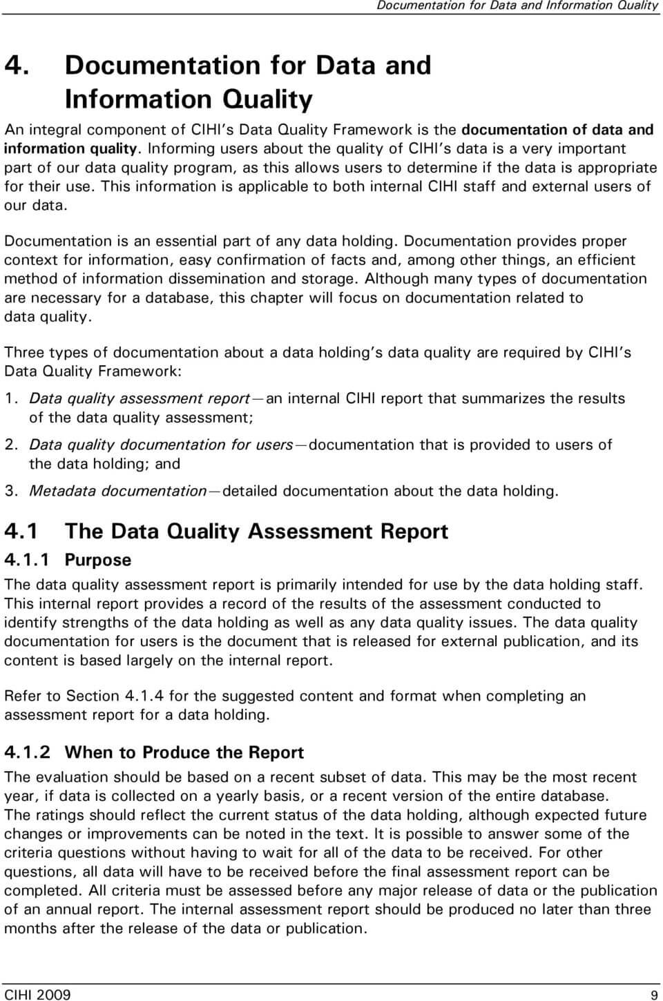 The Cihi Data Quality Framework – Pdf Free Download With Regard To Data Quality Assessment Report Template