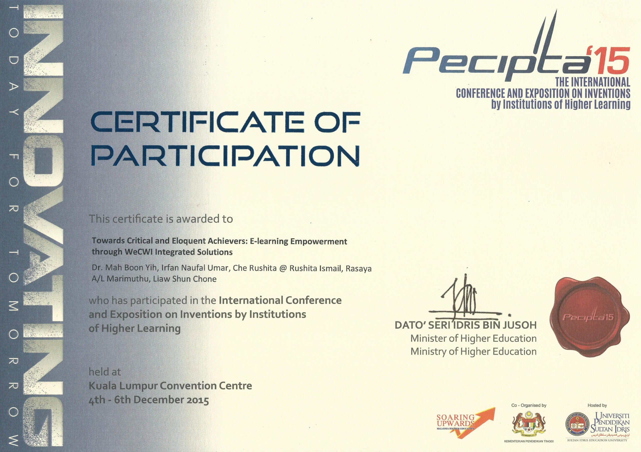 The International Conference And Exposition On Inventions Throughout Conference Participation Certificate Template