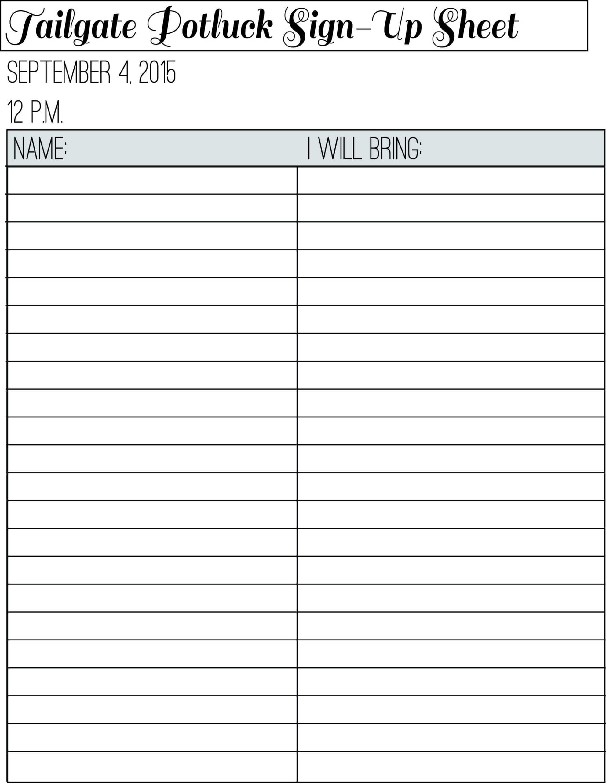 The Sign Up Sheet For Our Tailgate Potluck. | Office Potluck Regarding Potluck Signup Sheet Template Word