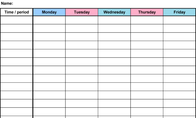 Timetable Template 2018 #collegetimetabletemplateword throughout Blank Revision Timetable Template