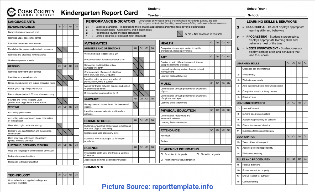 Top Kindergarten Report Card 6+ Kindergarten Report Card In Kindergarten Report Card Template