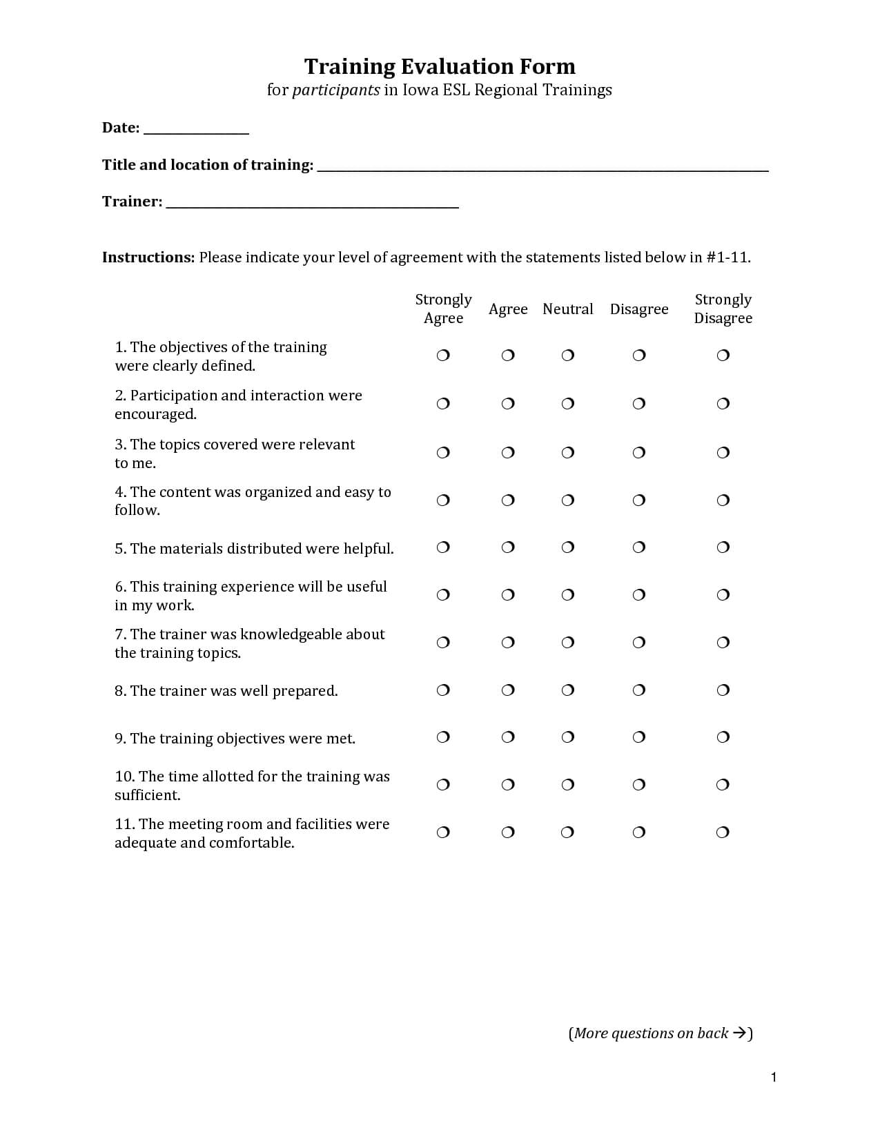 Training Evaluation Form #training #evaluation #form Within Student Feedback Form Template Word