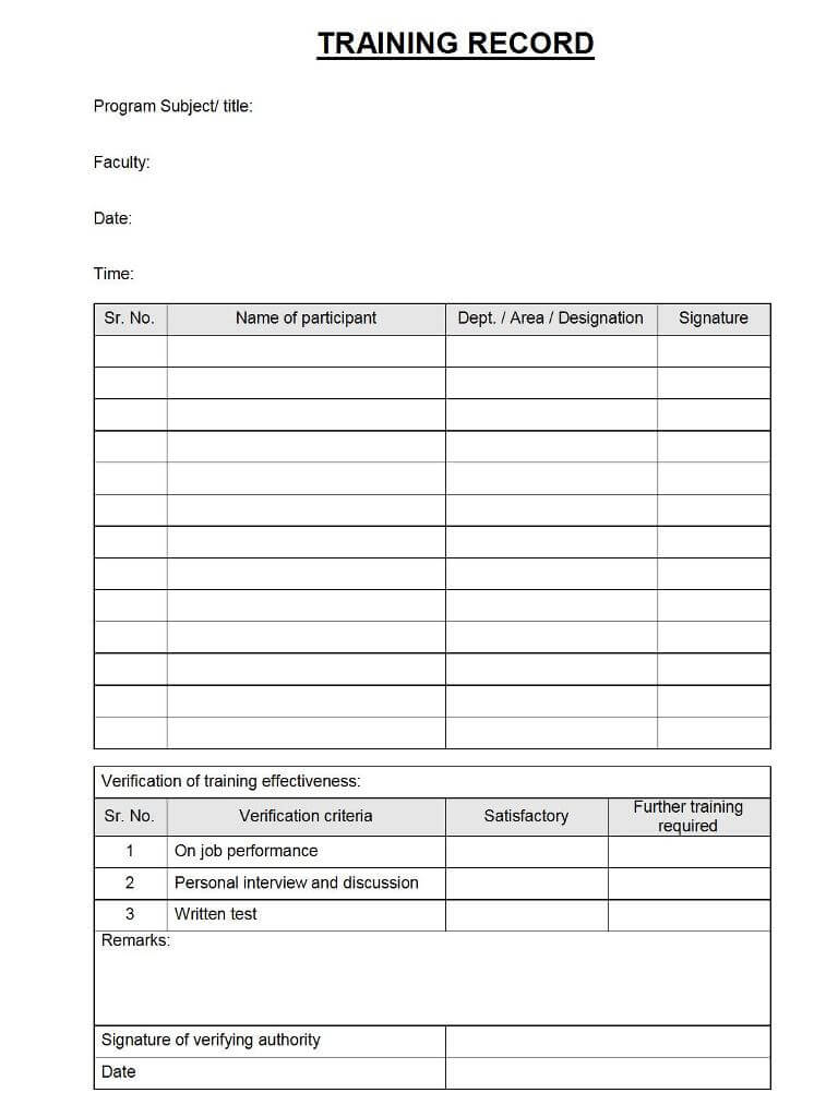 Training Record Format – Inside Training Evaluation Report Template