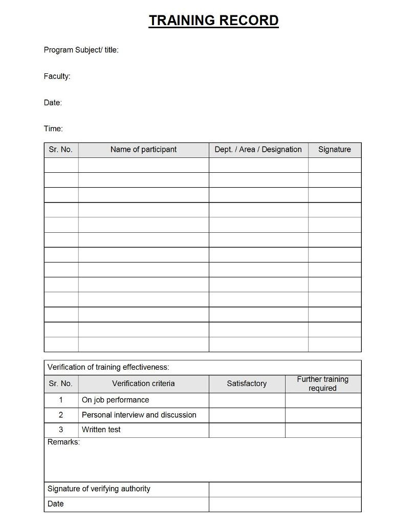 Training Record Format – Intended For Training Report Template Format