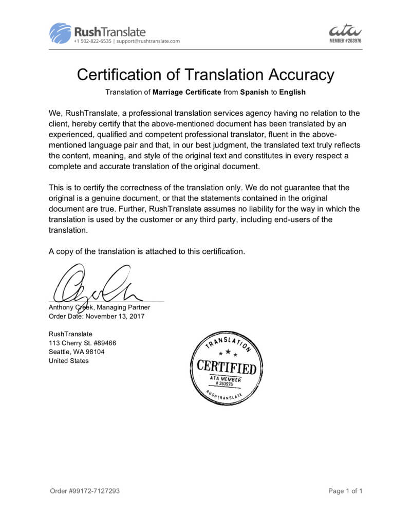 Translation Services With Regard To Marriage Certificate Translation From Spanish To English Template