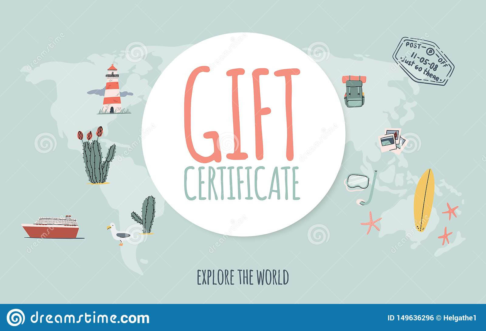 Travel Gift Certificate. Hand Drawn Doodle Style. Explore Within Free Travel Gift Certificate Template
