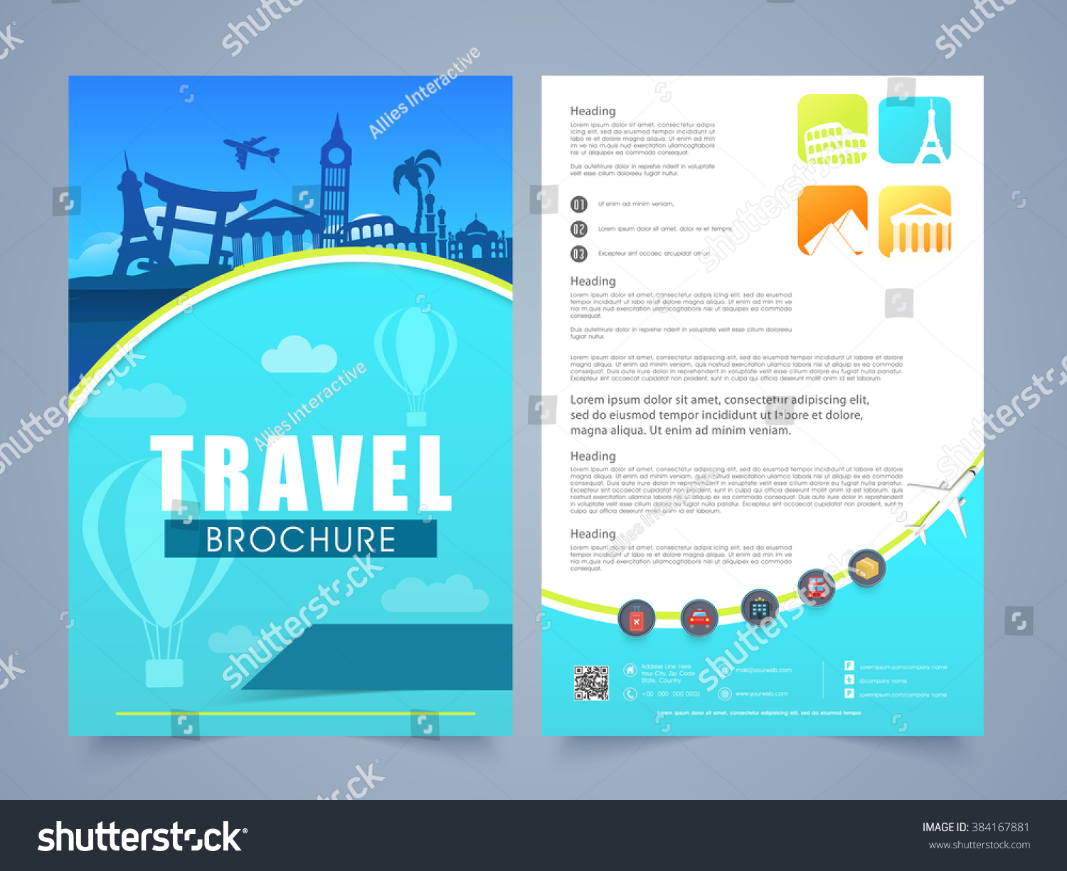 Two Page Brochure Template Flyer Design Stock Vector Intended For Travel And Tourism Brochure Templates Free