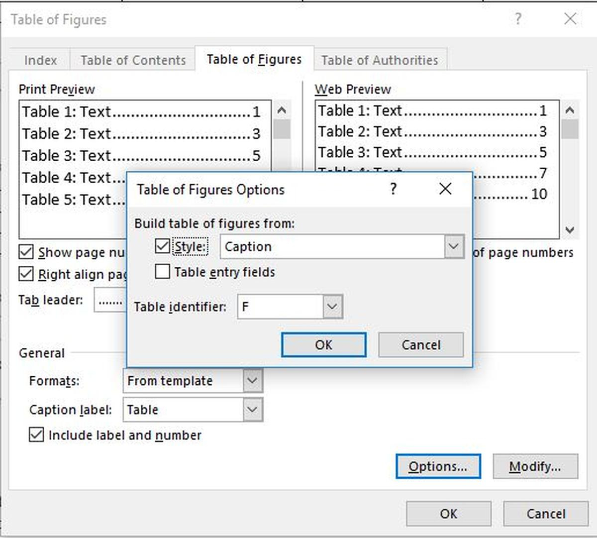 Two Ways To Generate A List Of Tables In A Word Document For Word 2013 Table Of Contents Template