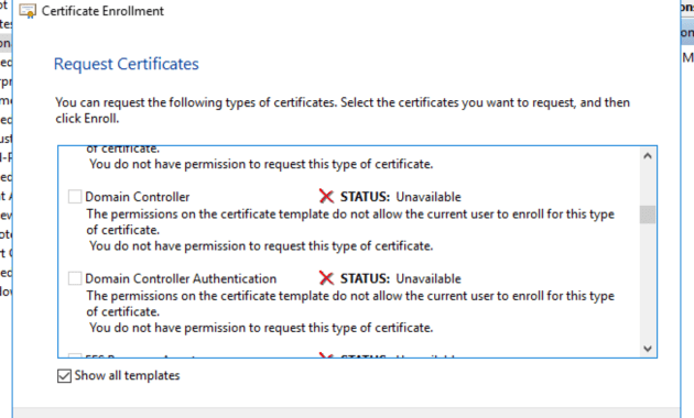 Unable To Request New Certificate From Nps Server for Domain Controller Certificate Template