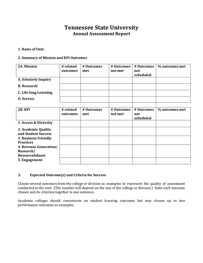 University Assessment And Improvement Report Writing Template Regarding Improvement Report Template