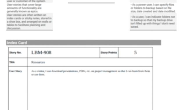 User Story Cheat Sheet | Project Management Templates, User within Agile Story Card Template