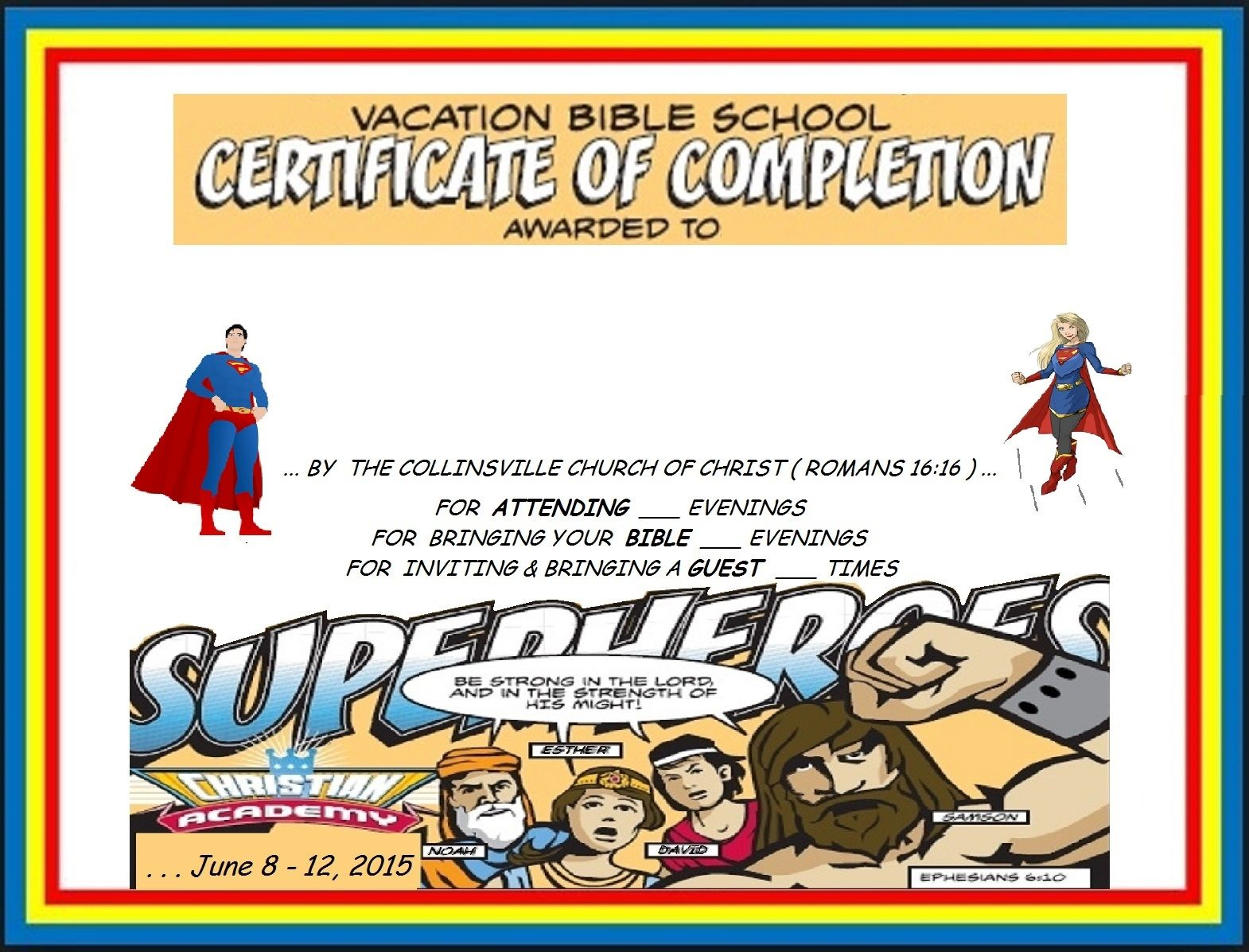 Vbs Certificate Superhero Red Capes | Vacation Bible School Regarding Free Vbs Certificate Templates