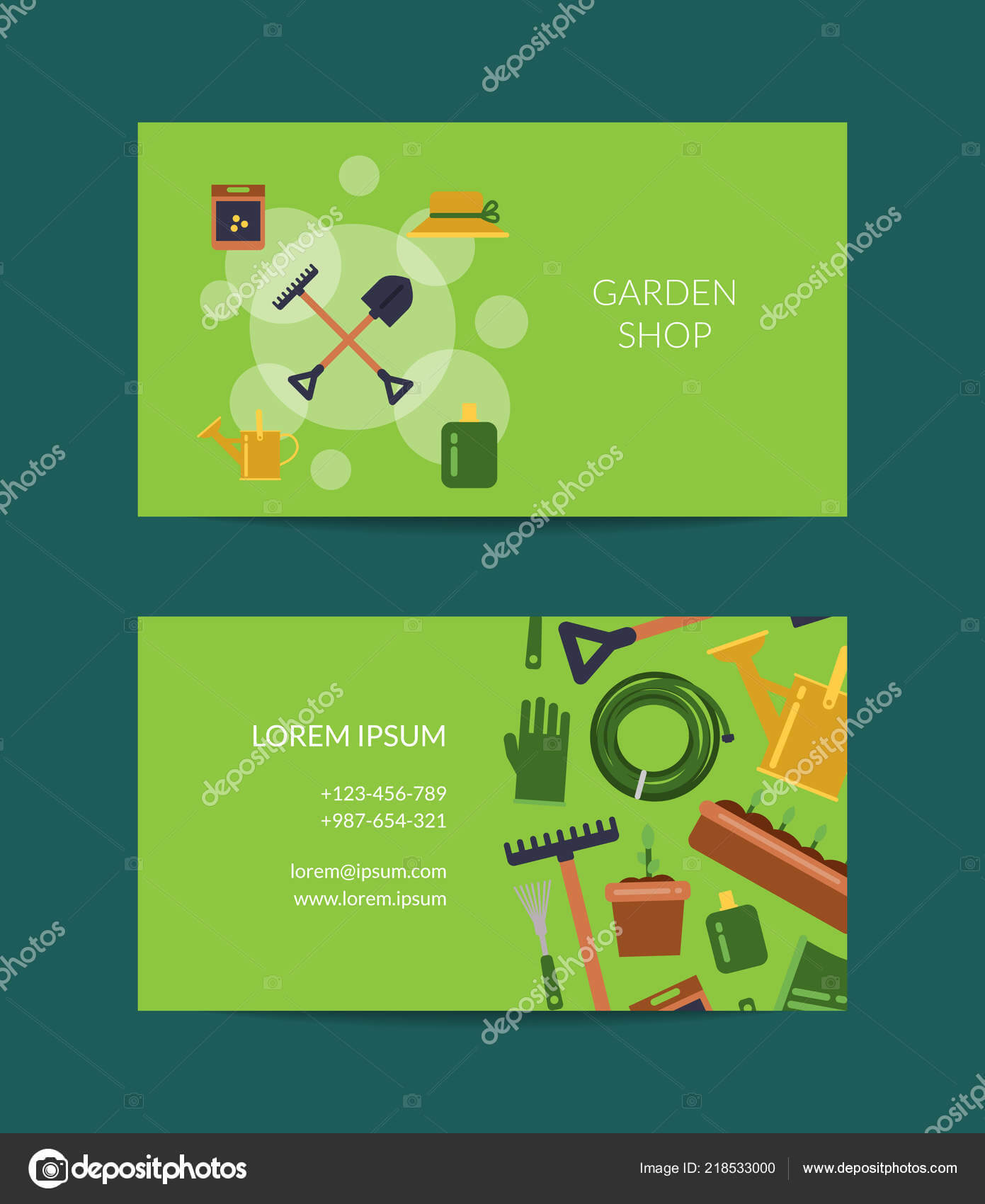 Vector Flat Gardening Icons Business Card — Stock Vector Throughout Gardening Business Cards Templates