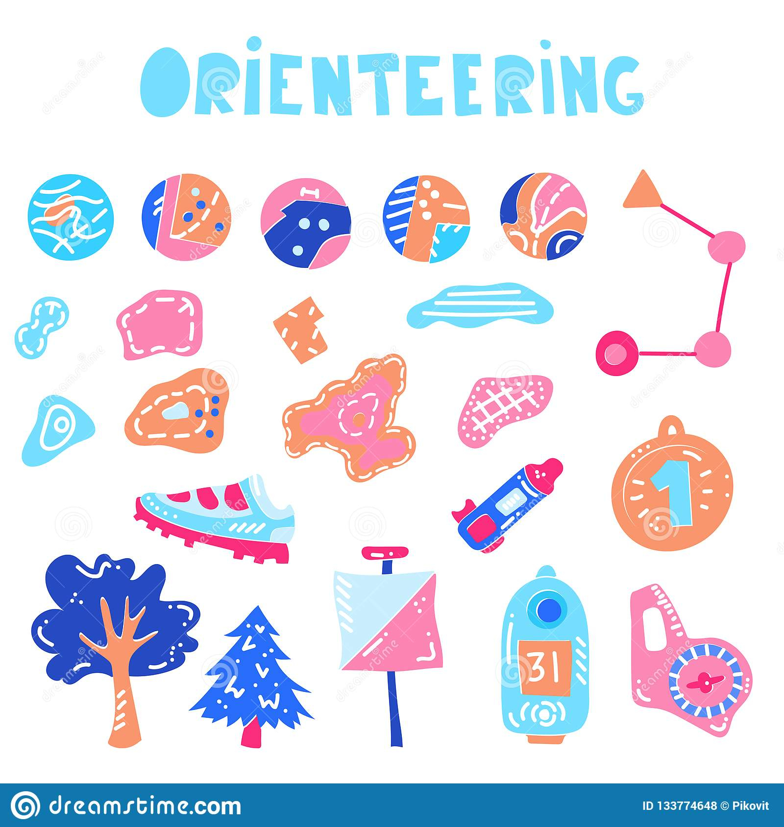 Vector Illustration Of Orienteering Map Signs Stock Vector Within Orienteering Control Card Template
