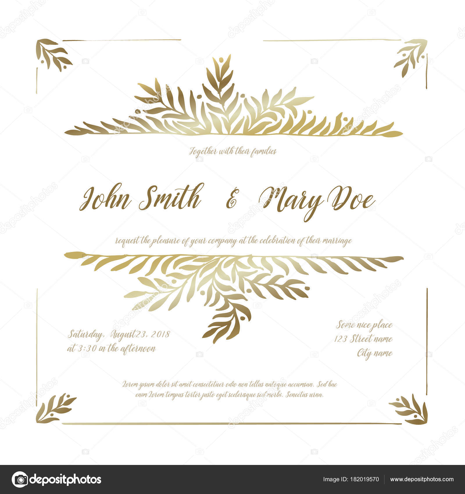 Vector Wedding Invitation Card Template Golden Floral Pertaining To Invitation Cards Templates For Marriage