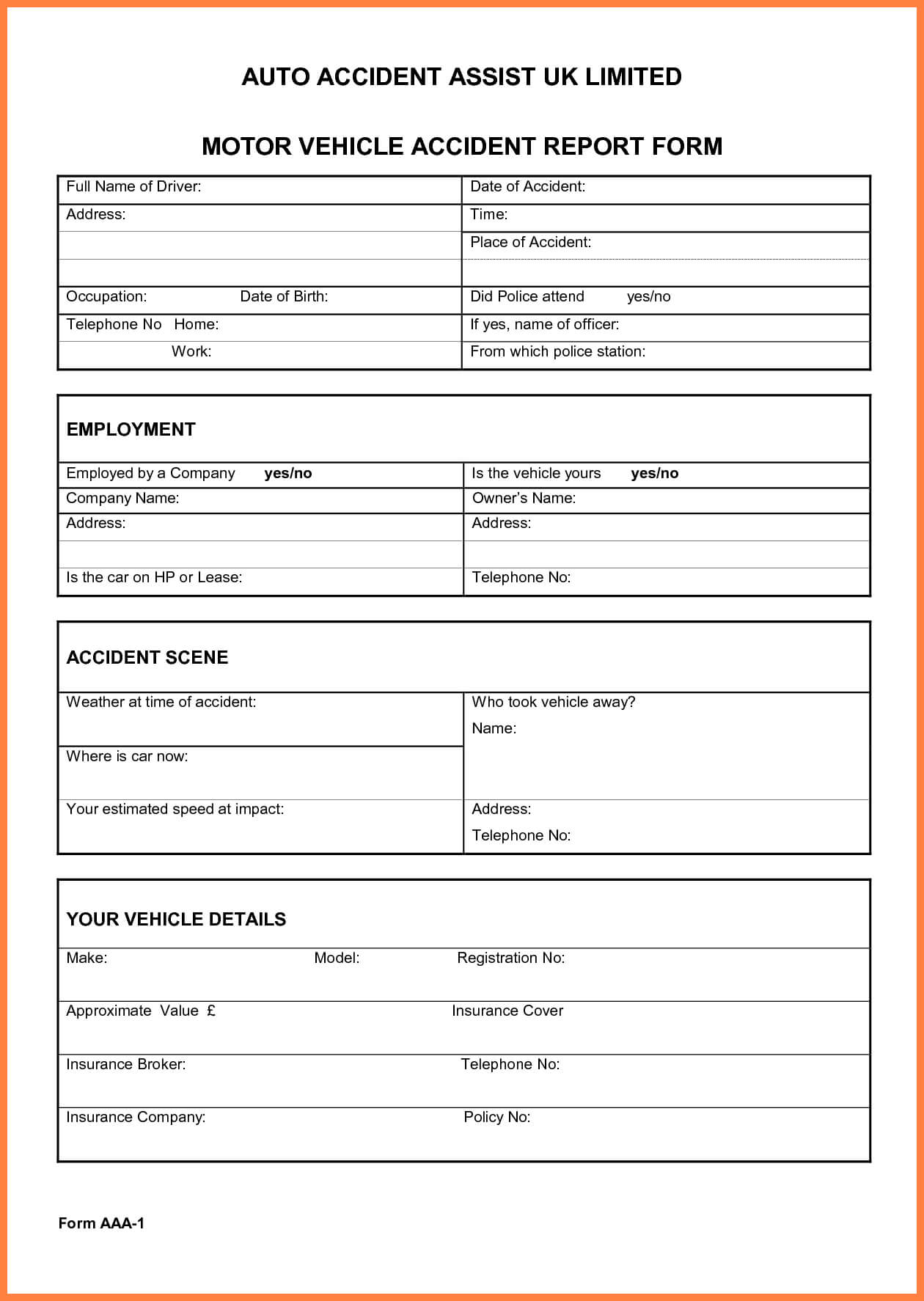 Vehicle Accident Report Form Template – Business Form Letter Intended For Vehicle Accident Report Form Template