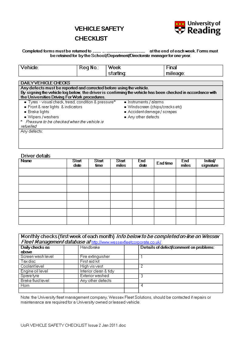 Vehicle Safety Checklist Word | Templates At Within Vehicle Checklist Template Word
