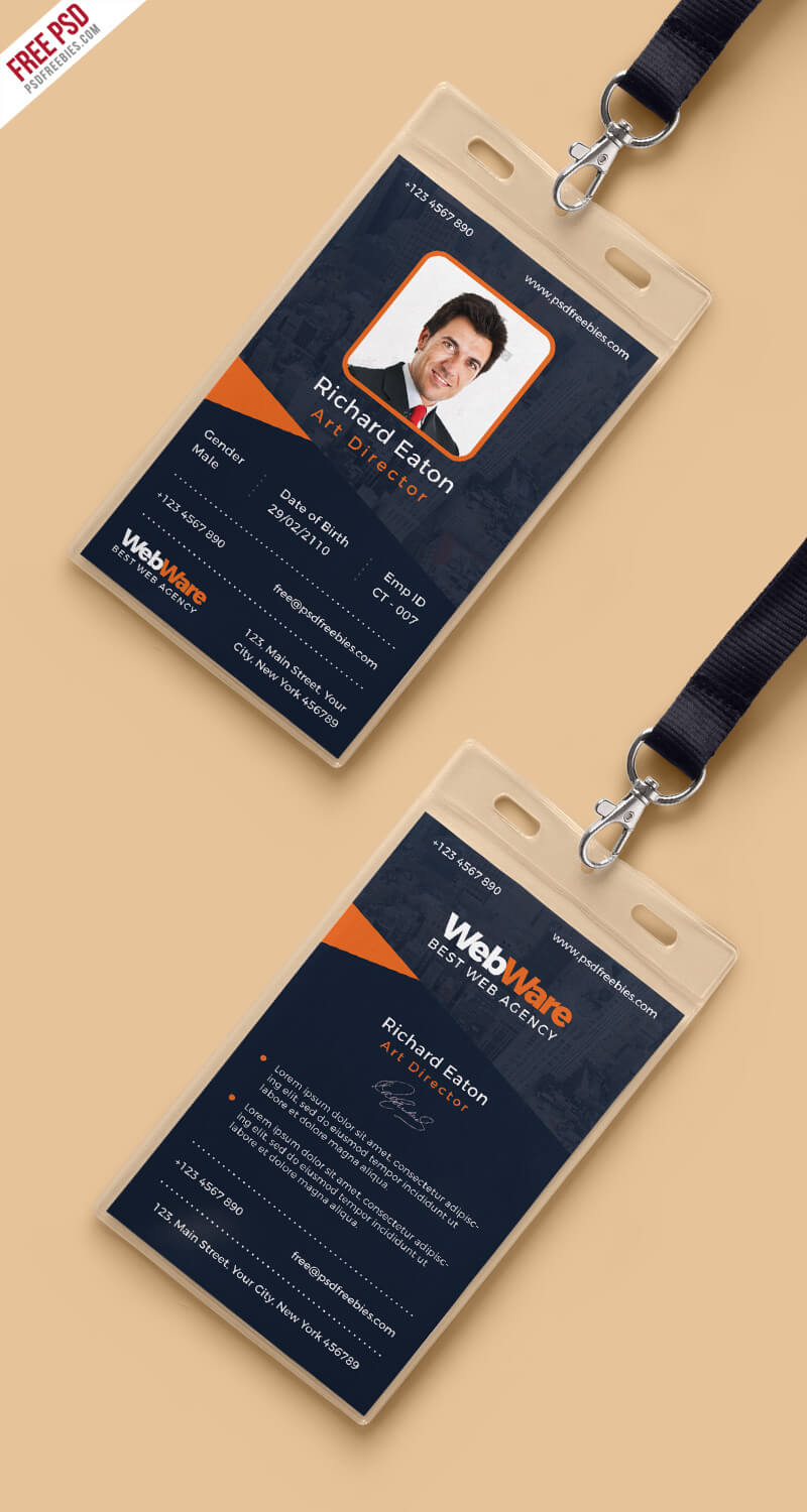 Vertical Company Identity Card Template Psd | Psdfreebies In Portrait Id Card Template