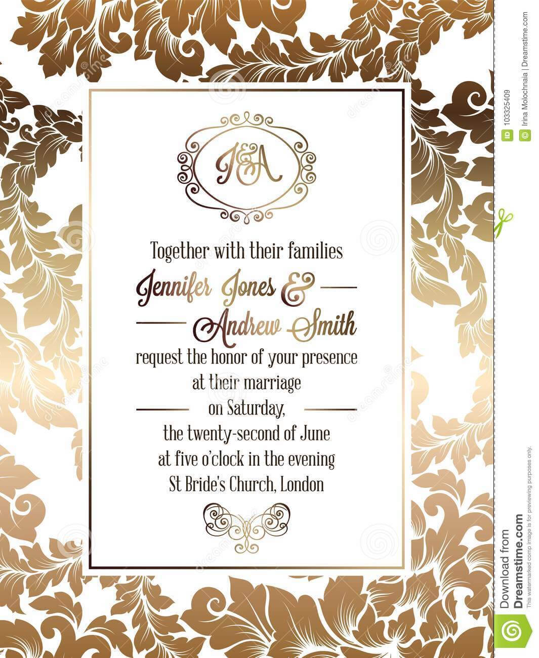 Vintage Baroque Style Wedding Invitation Card Template Regarding Church Wedding Invitation Card Template