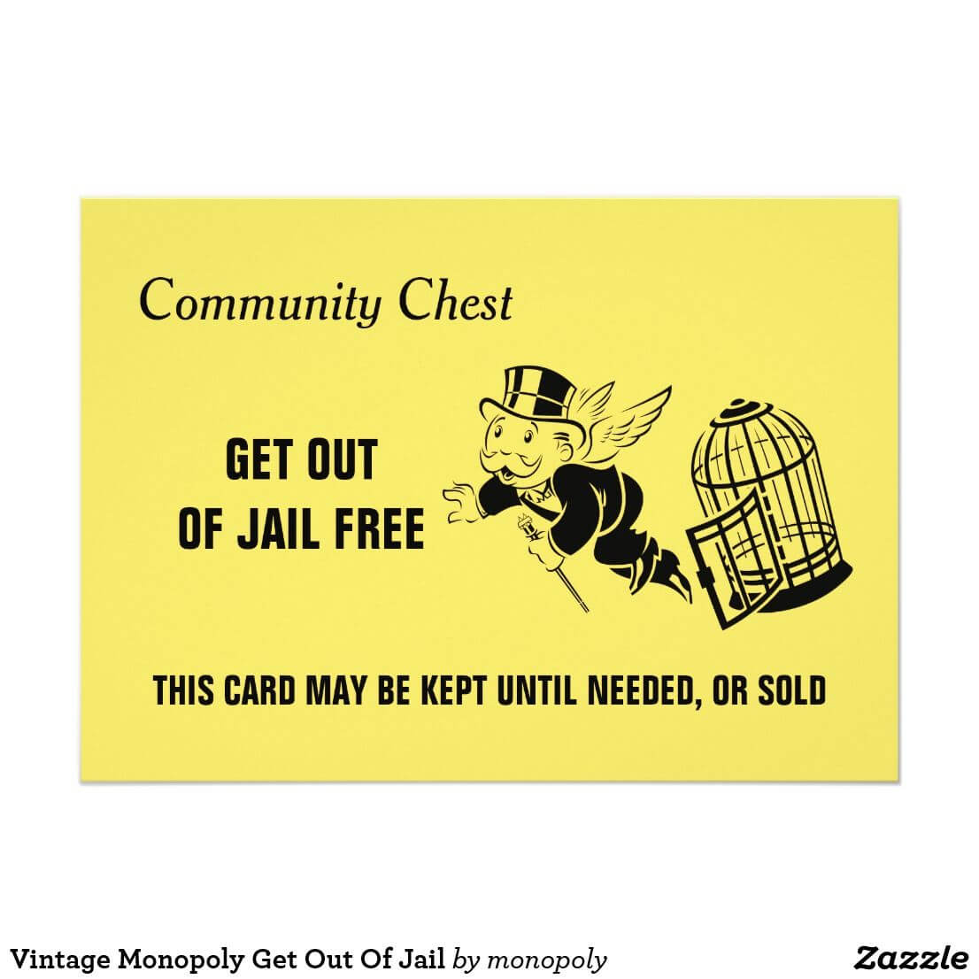 Vintage Monopoly Get Out Of Jail | Zazzle | Monopoly Inside Get Out Of Jail Free Card Template