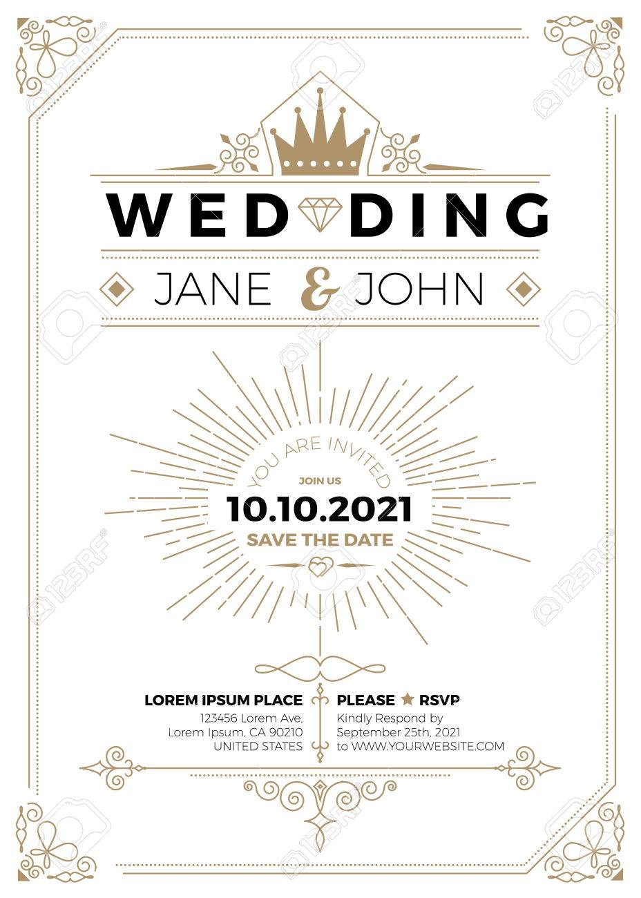 Vintage Wedding Invitation Card A5 Size Frame Layout Print Template Throughout Wedding Card Size Template