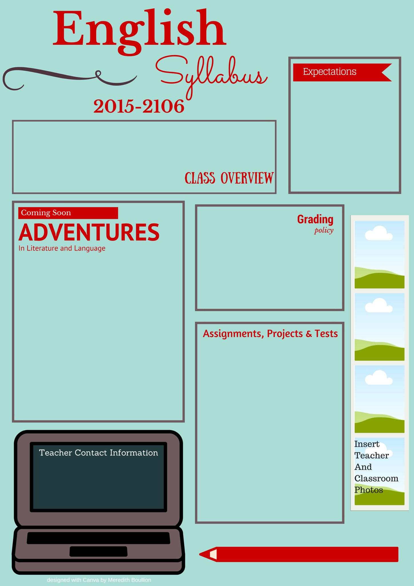 Visual Syllabus Template Made With Canva | Middle School In Blank Syllabus Template