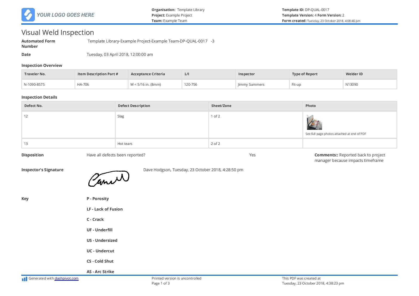 Visual Weld Inspection Template – Better Than Pdf And Excel With Welding Inspection Report Template