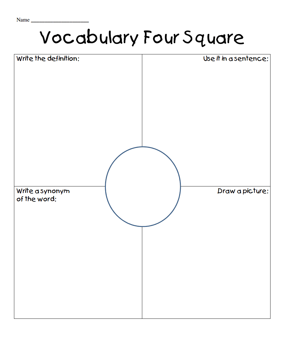 Vocabulary Four Square.pdf | Four Square Writing, Vocabulary Inside Blank Four Square Writing Template