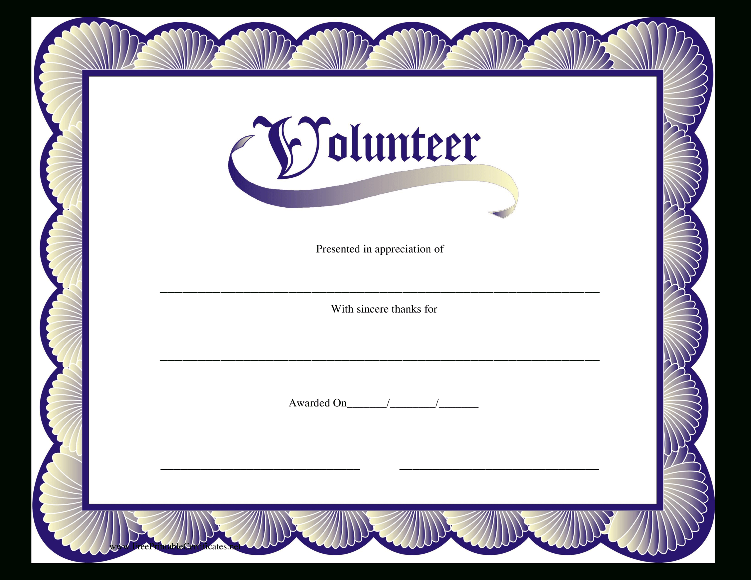 Volunteer Certificate | Templates At Allbusinesstemplates Inside Volunteer Certificate Template