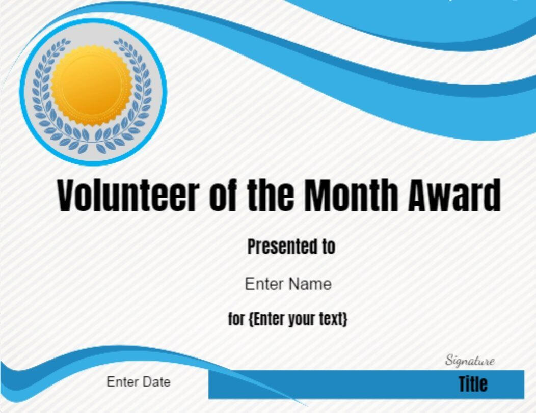 Volunteer Of The Month Certificate Template | Text Signature Throughout Volunteer Certificate Template