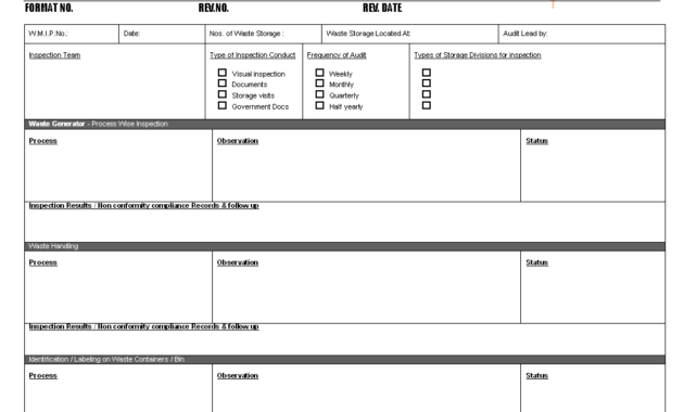 Waste Management Inspection Plan - throughout Waste Management Report Template