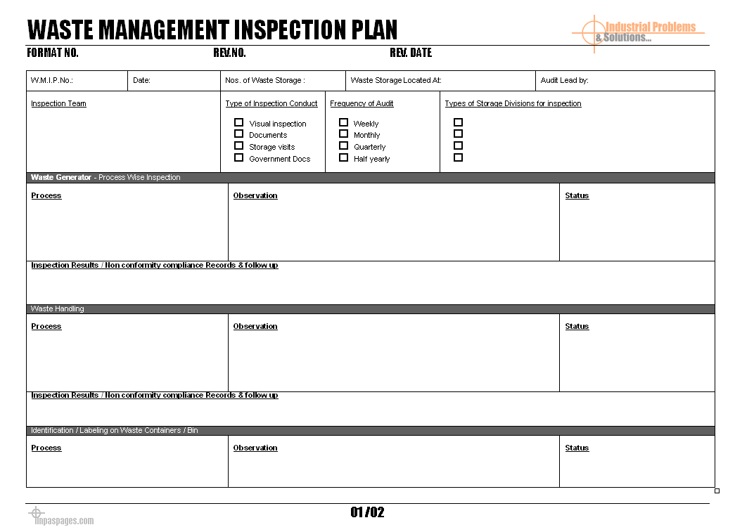 Waste Management Inspection Plan - Throughout Waste Management Report Template