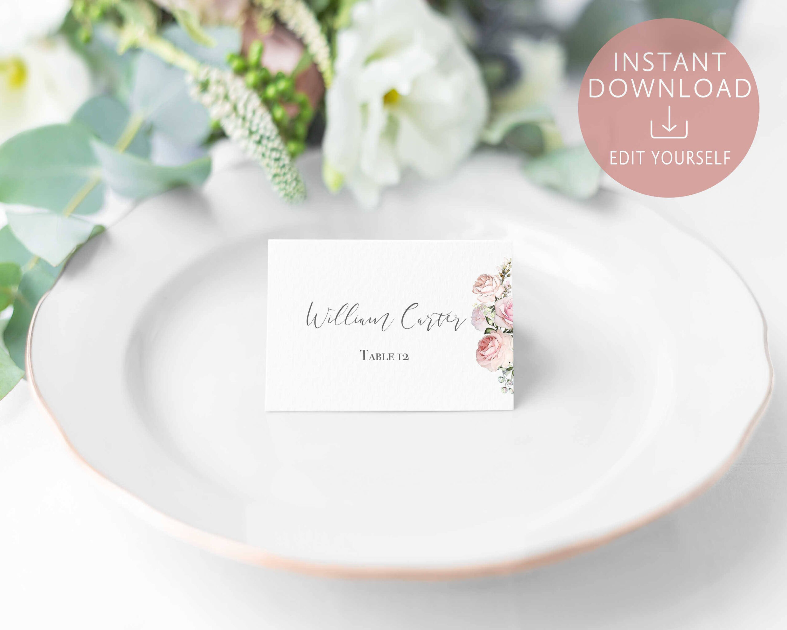 Wedding Place Cards Printable, Editable Name Card Template With Regard To Table Name Card Template