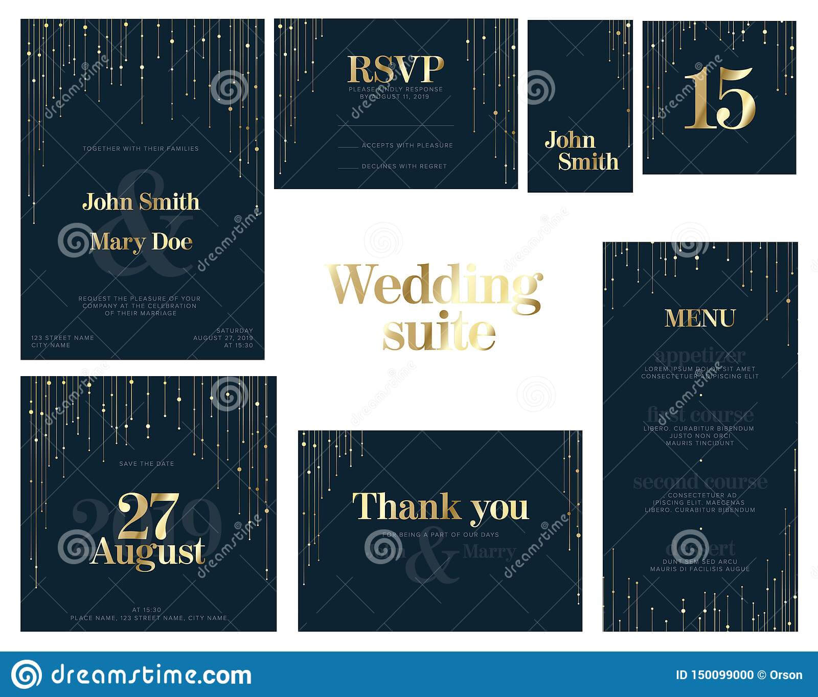Wedding Suite Collection Card Templates Stock Vector Throughout Celebrate It Templates Place Cards