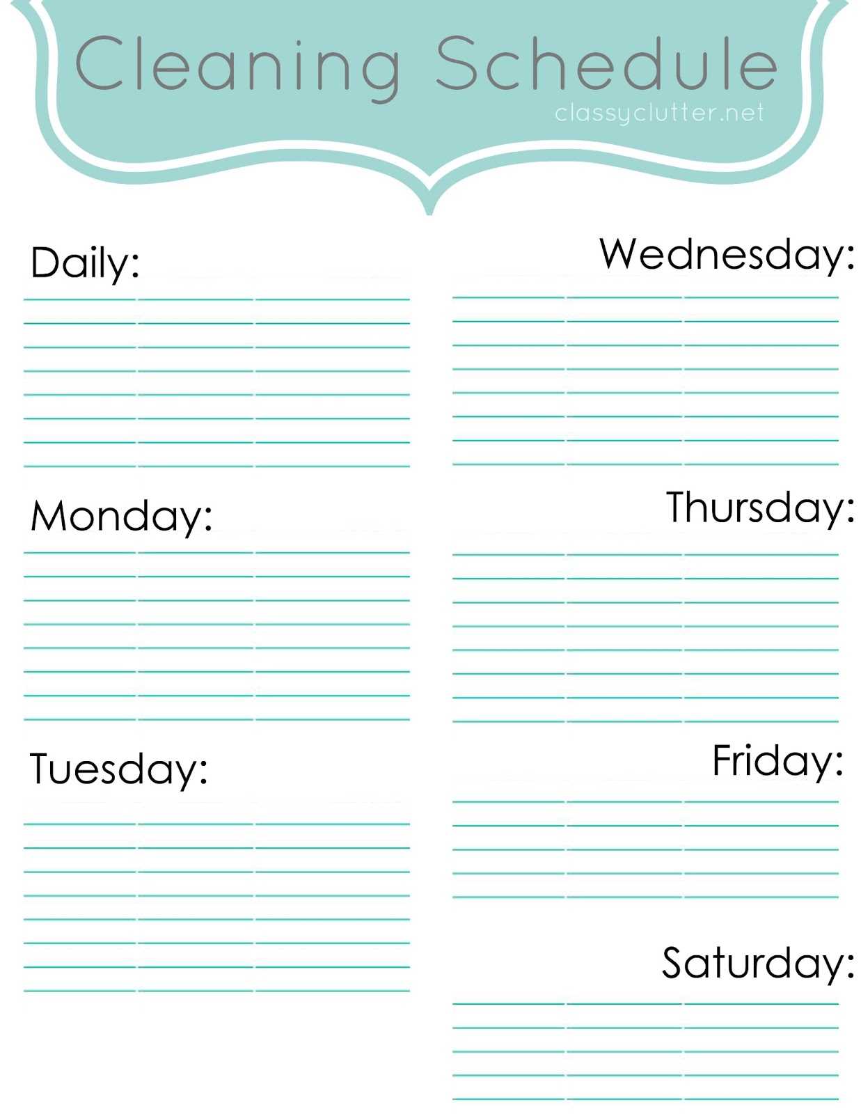 Weekly Cleaning Schedule: Improve Your Cleaning Habits In Blank Cleaning Schedule Template