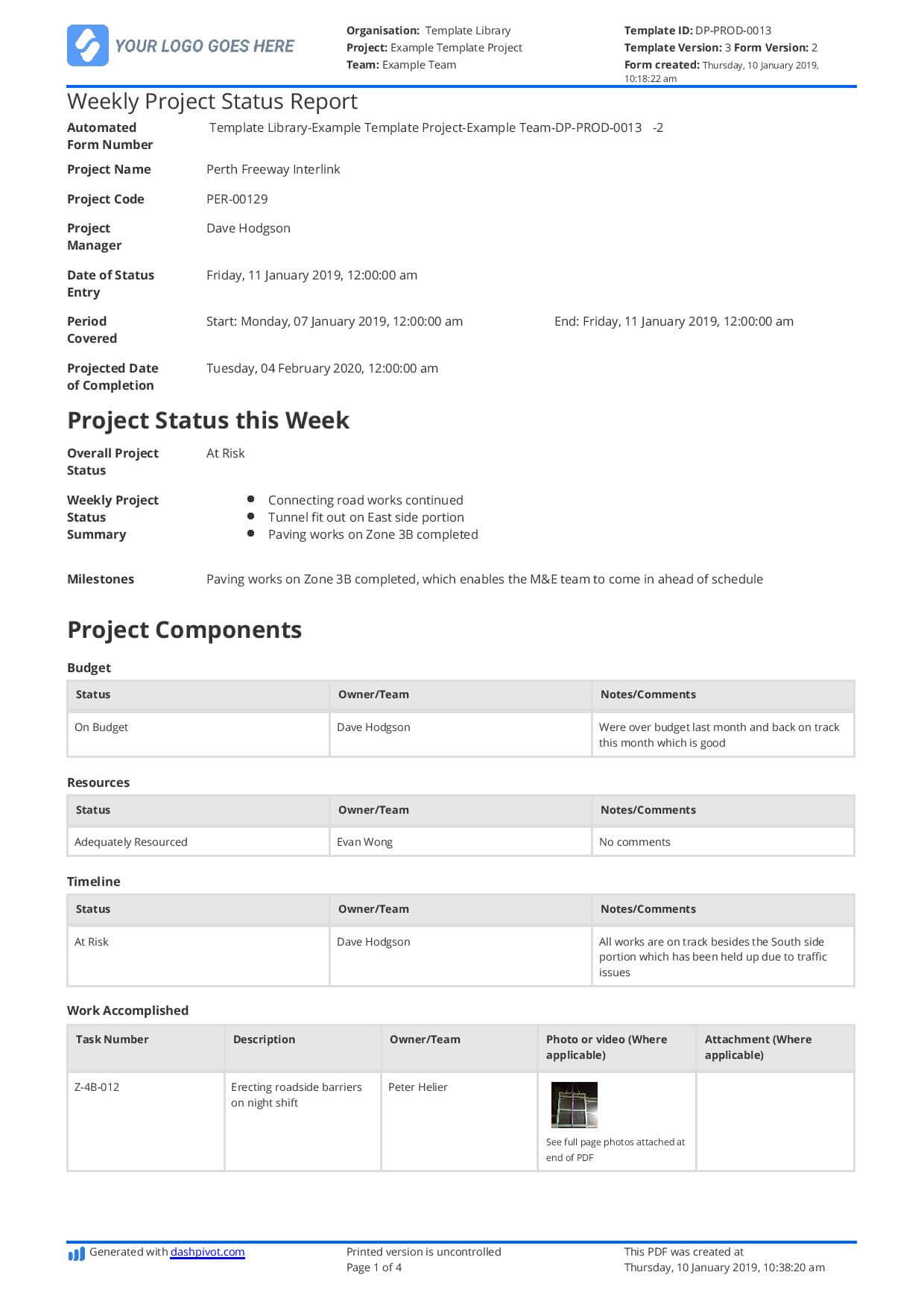 Weekly Project Status Report Template – Free And Customisable For Production Status Report Template
