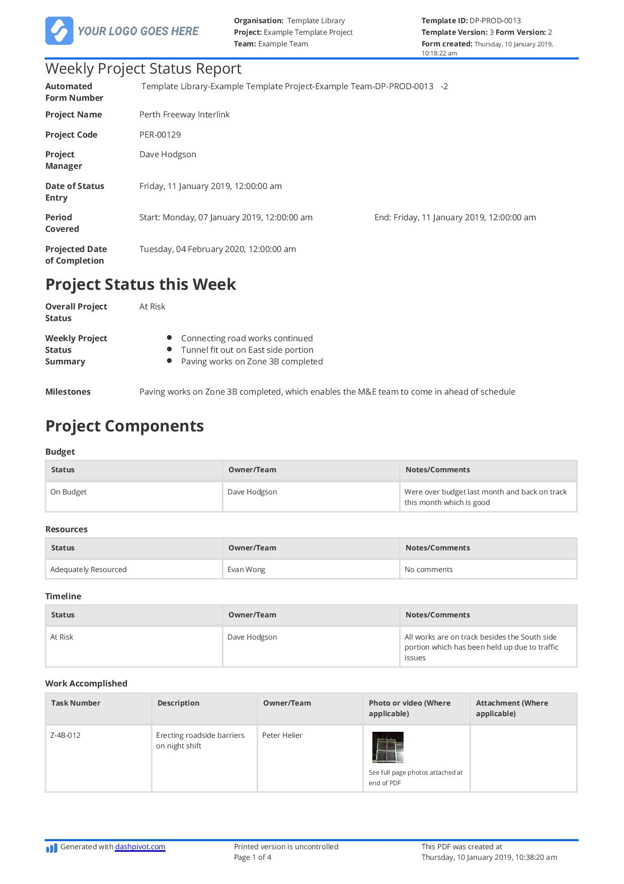 Weekly Project Status Report Template – Free And Customisable Within Project Weekly Status Report Template Excel