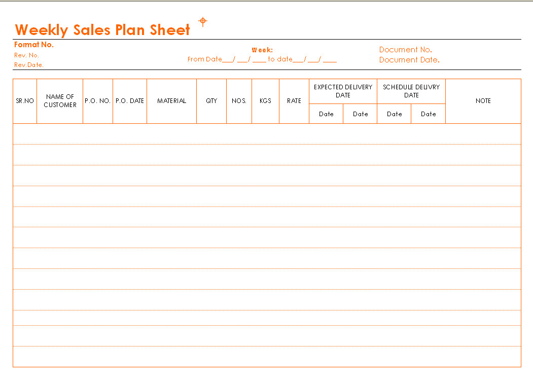 Weekly Sales Plan Sheet Format With Regard To Sales Visit Report Template Downloads