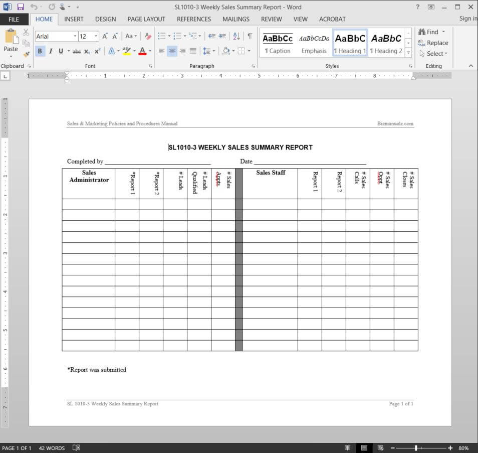 Weekly Sales Summary Report Template | Sl1010 3 Inside Sales Representative Report Template