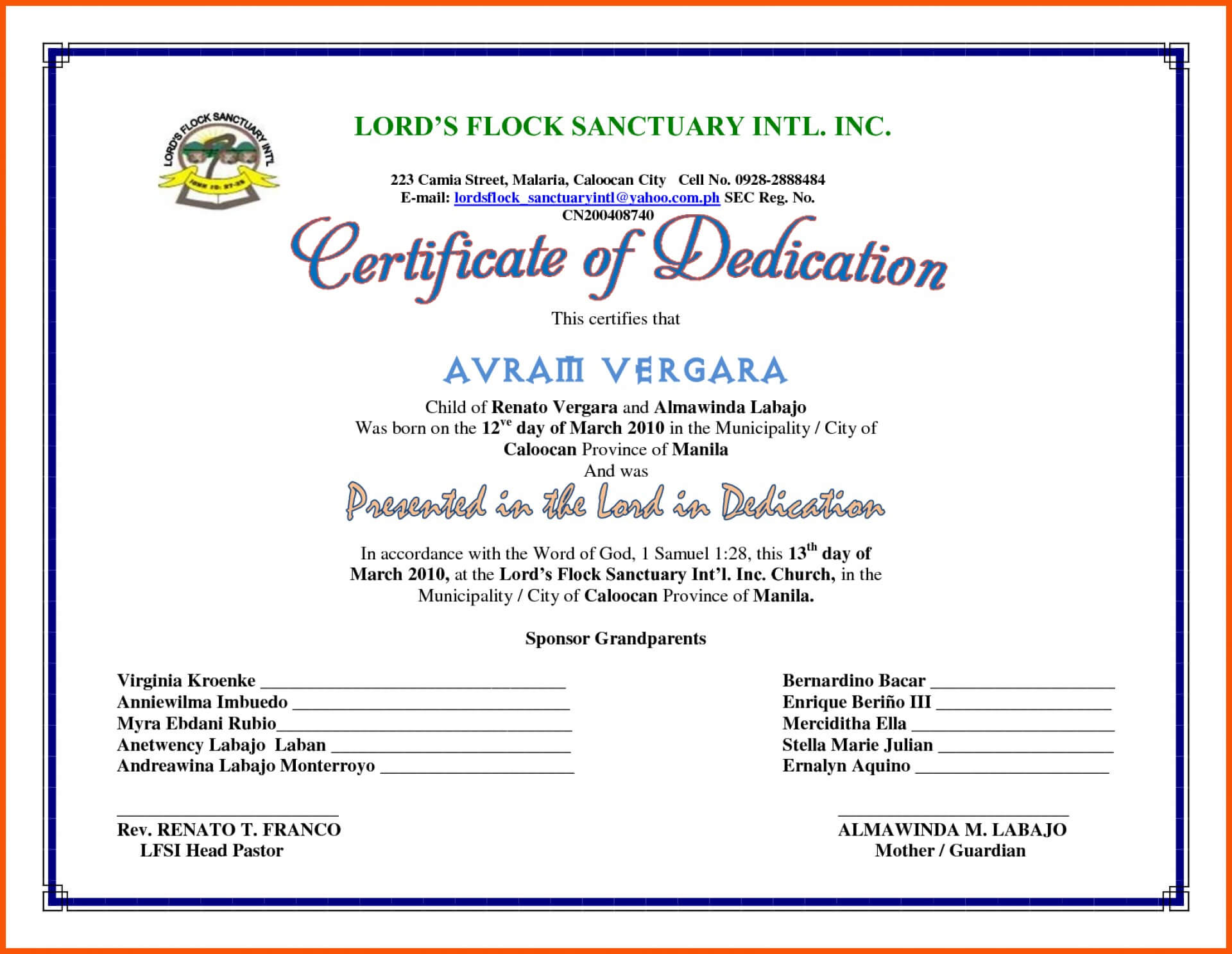 Wonderful Baby Dedication Certificate Template Ideas Free Within Children's Certificate Template