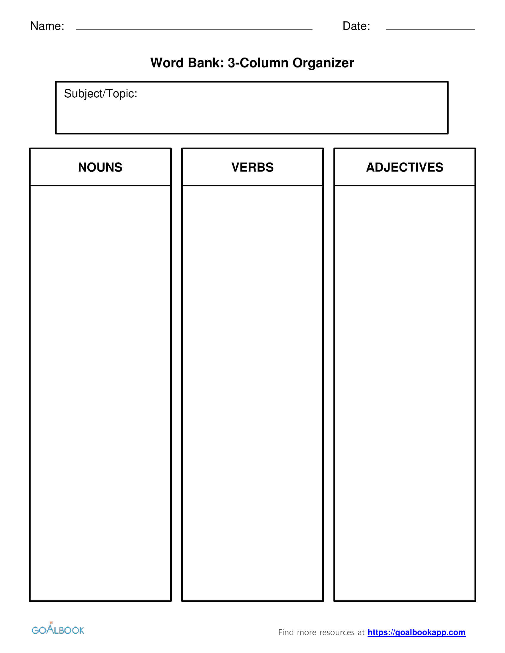 Word Bank | Udl Strategies - Goalbook Toolkit Inside 3 Column Word Template