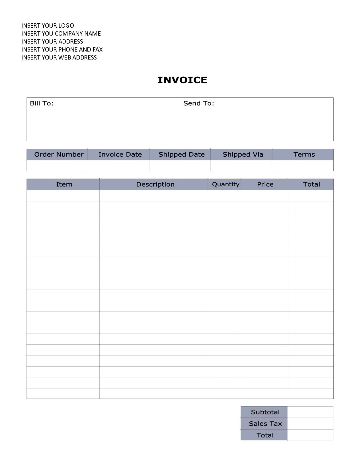 Word Document Invoice Template Sales Invoice Sample Word Pertaining To Free Downloadable Invoice Template For Word